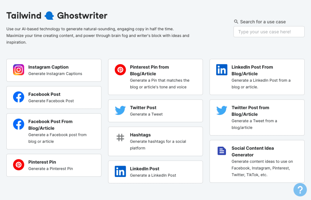 Screenshot of Tailwind Ghostwriter homepage