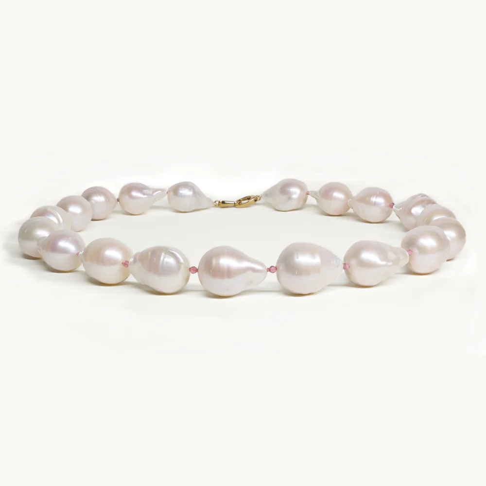 Photo of a raw pearl bracelet.