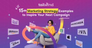 Image of a woman on a chair smiling, looking at her phone with the logos of several companies around her on a blue and magenta gradient background with the title of the blog post and Tailwind logo.