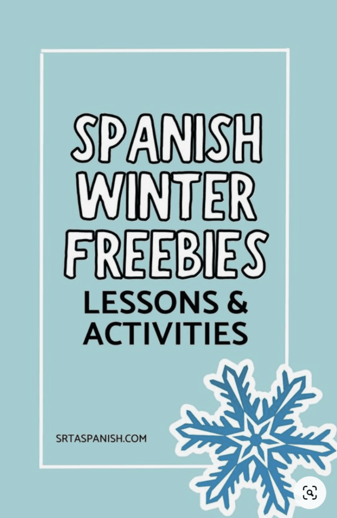 "Spanish Winter Freebies Lessons and Activities" with a snowflake graphic.